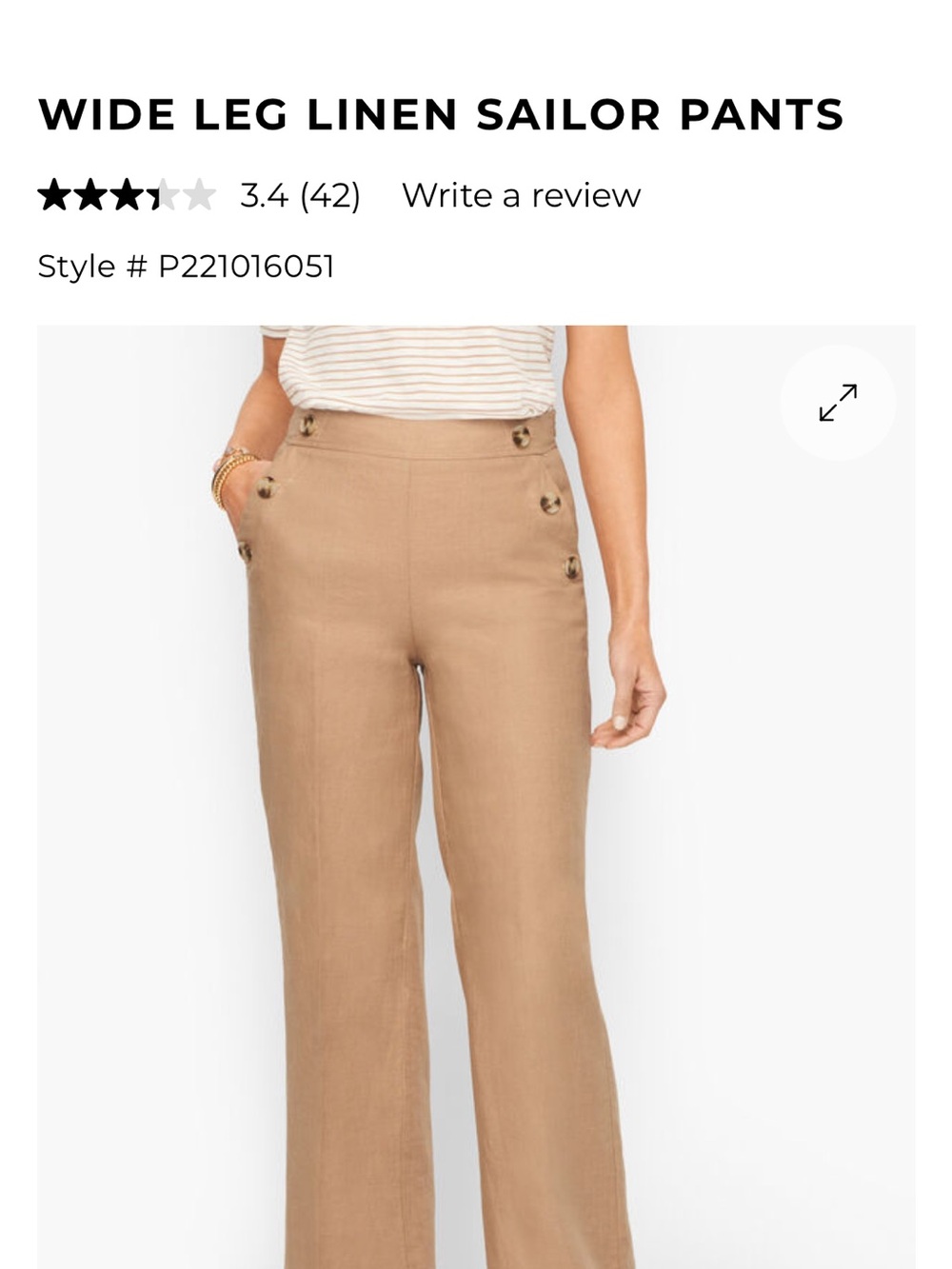 Talbots Wide-Leg 100% linen Pants in Brown